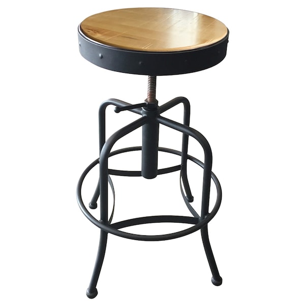 Adjustable Stool, Black Wrinkle, Natural Distressed Hardwood Seat